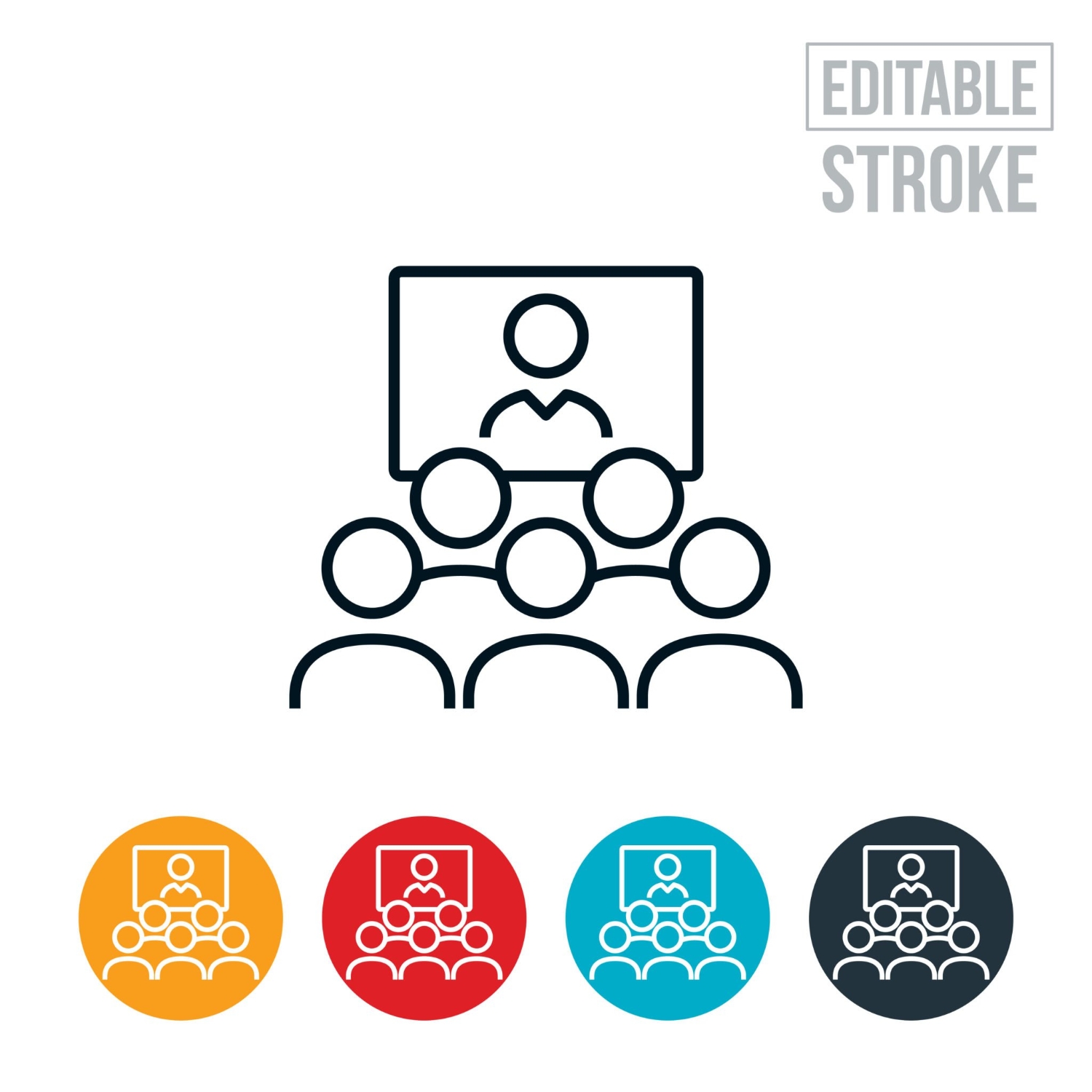 Video Conference And Audience Thin Line Icon - Editable Stroke